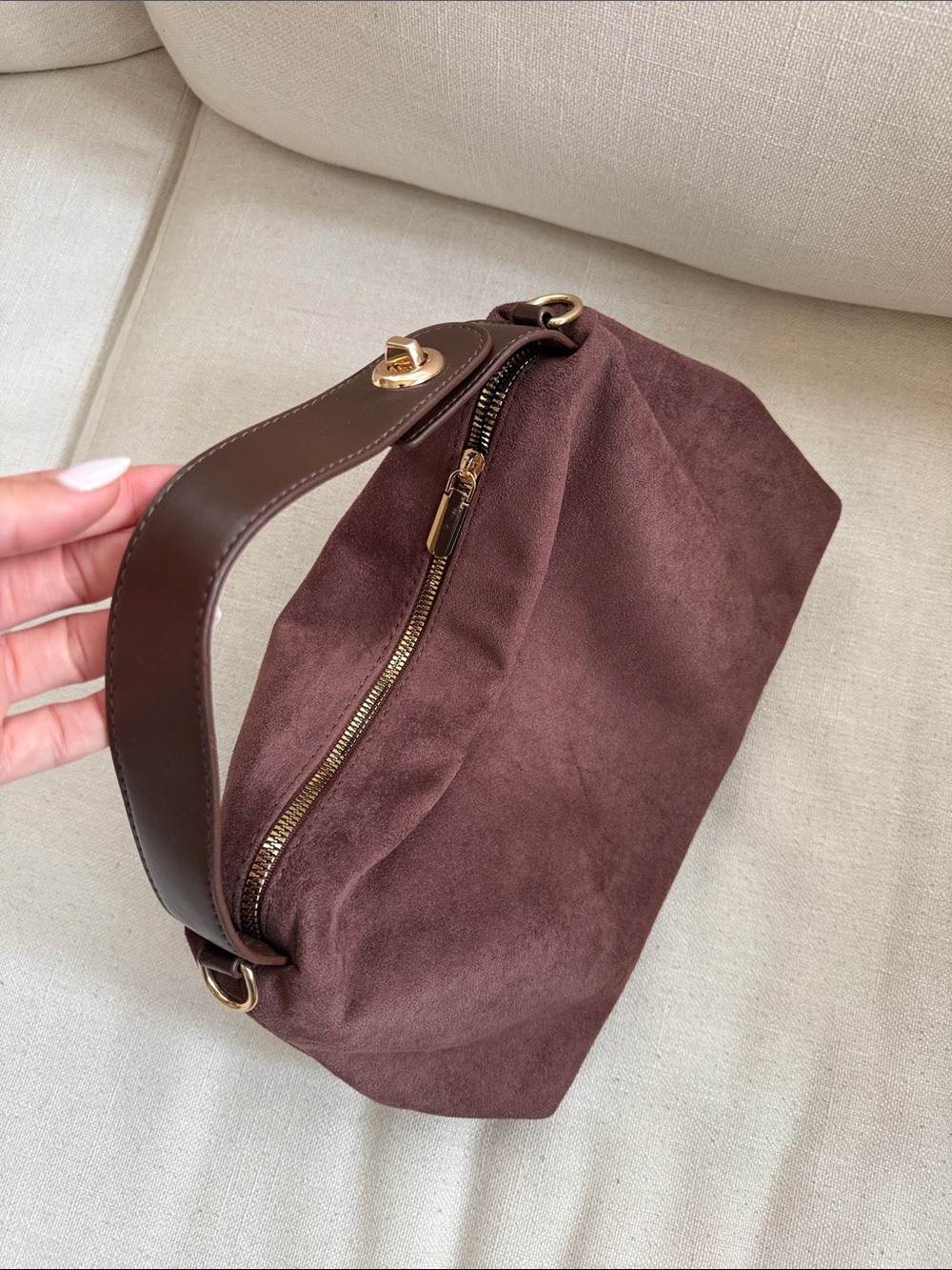 Women's Brown Faux Suede Hobo Bag - Classic Shoulder Style - Picture 9 of 12